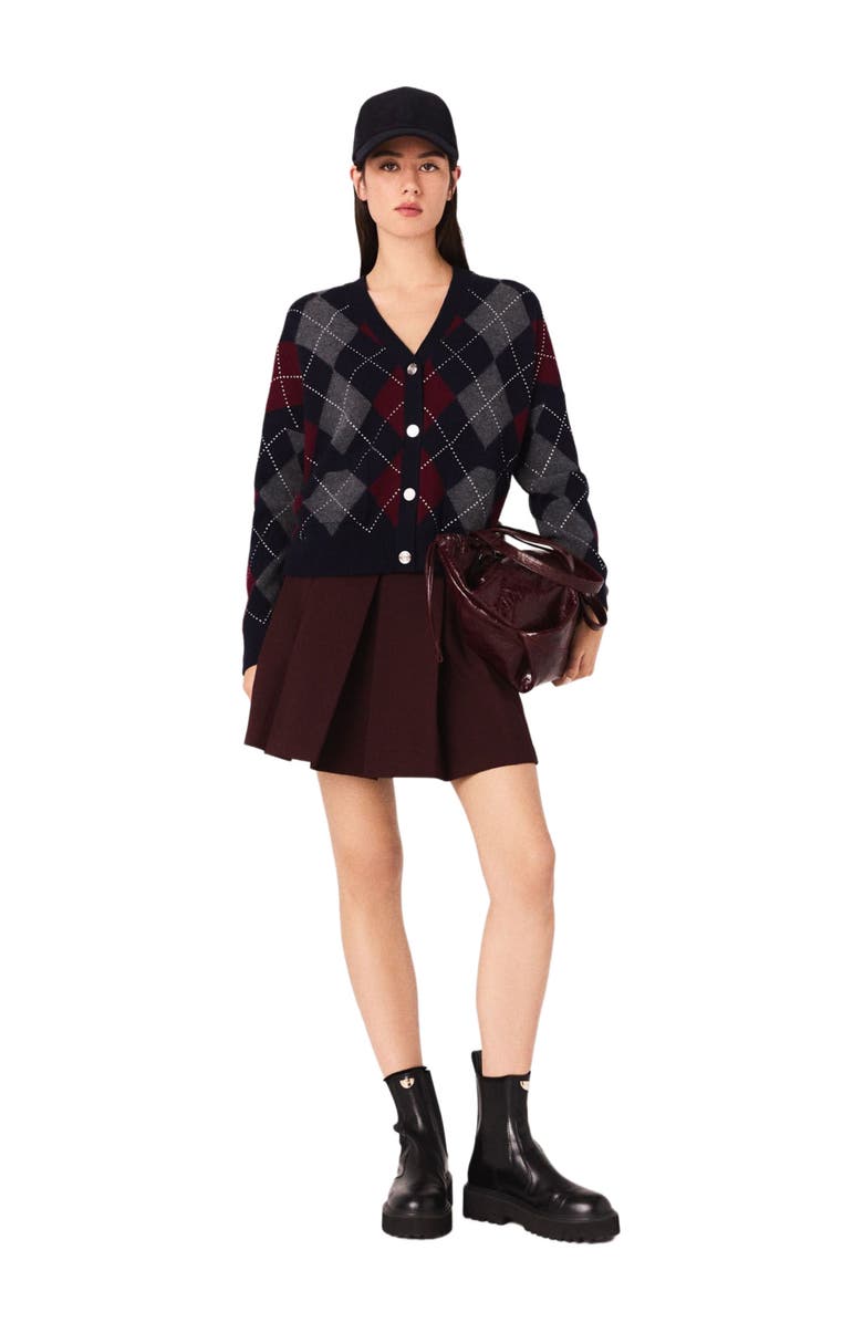 maje Cropped argyle pattern cardigan, Main, color, Navy