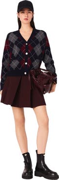 maje Cropped argyle pattern cardigan