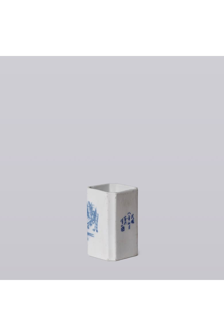 1920s Blue and White Porcelain Pheasant Square Vase, Alternate, color, Blue and White