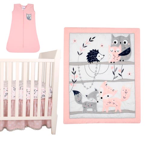 Forever Friends Woodland Fox/Owl 4-Piece Nursery Crib Baby Bedding Set