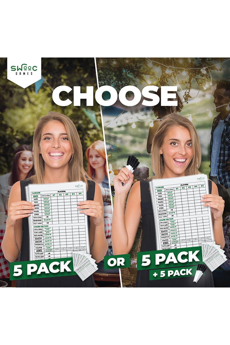 5 Pack of Yardzee & Farkle Scorecards with Markers, Alternate, color, White