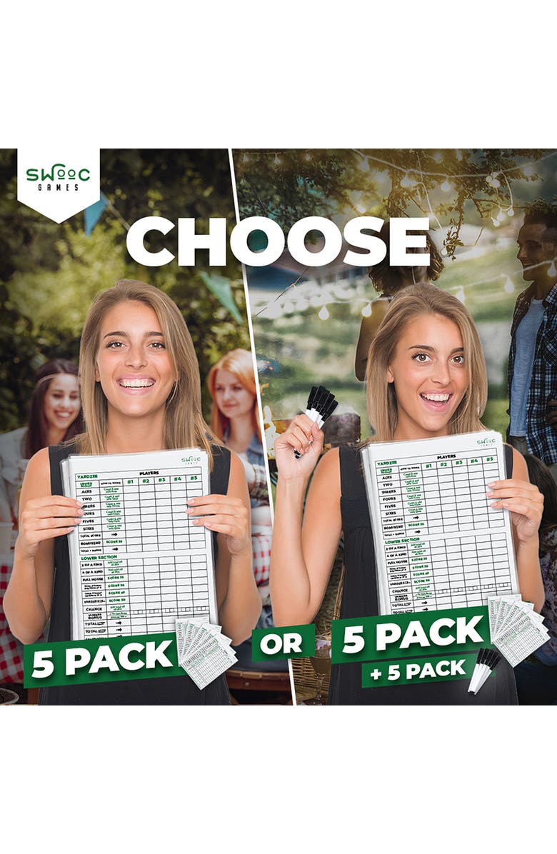 Swooc Games 5 Pack of Yardzee & Farkle Scorecards with Markers, Alternate, color, White