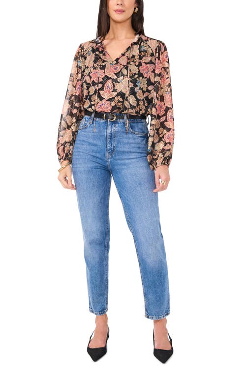Shop Vince Camuto Floral Print Raglan Sleeve Peasant Top In Pink/rich Black