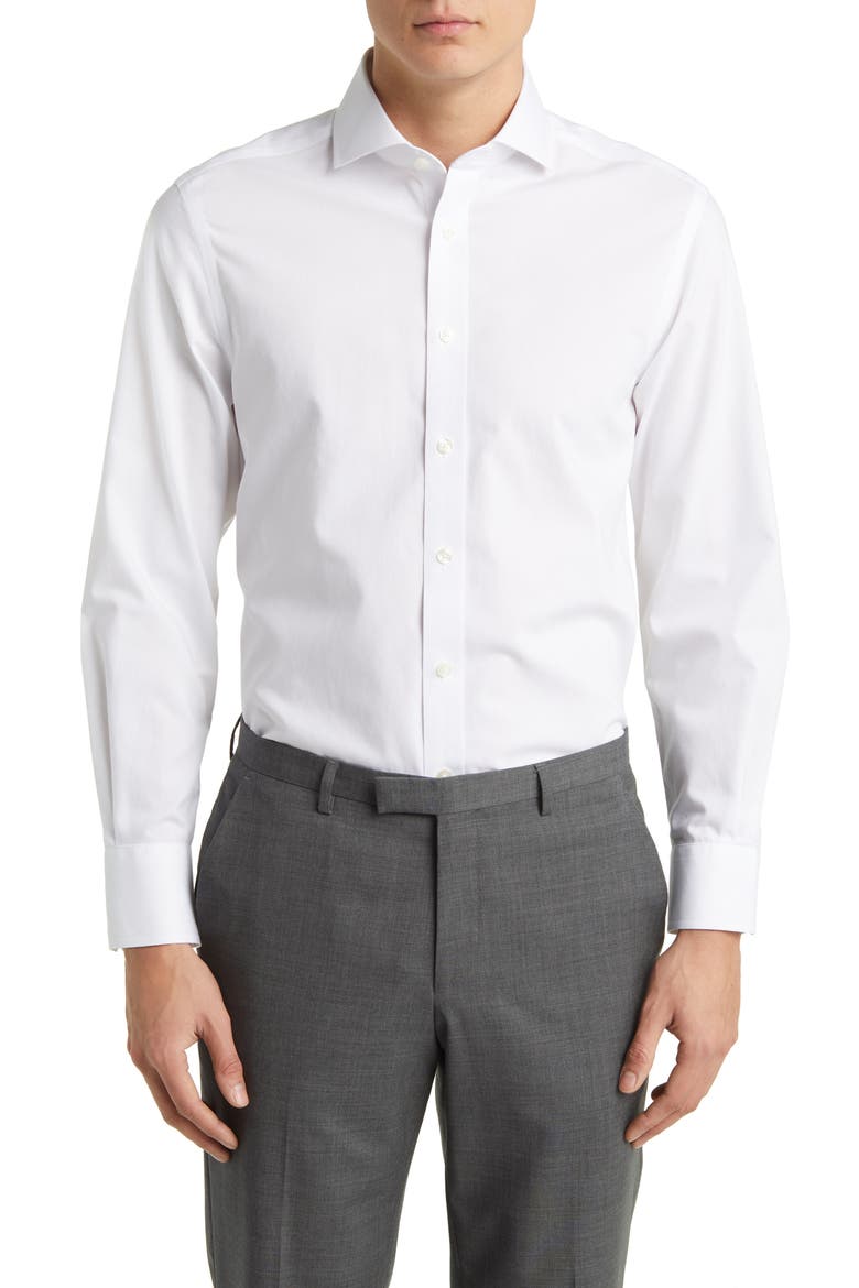 Non-Iron Poplin Cutaway Slim Fit Shirt Single Cuff, Main, color, WHITE