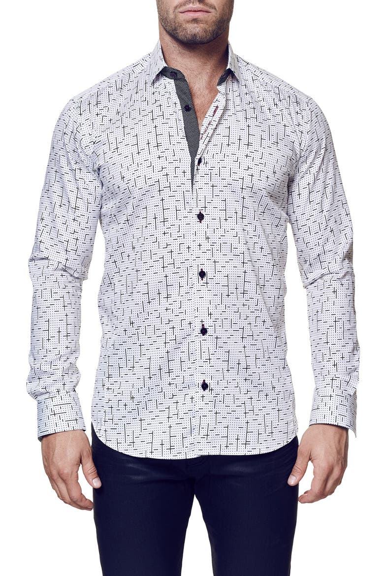 Tetris Trim Fit Button-Up Shirt, Alternate, color, BLACK
