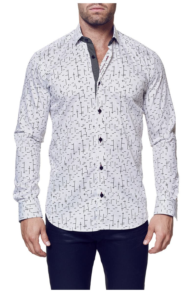 Maceoo Tetris Trim Fit Button-Up Shirt, Alternate, color, Black