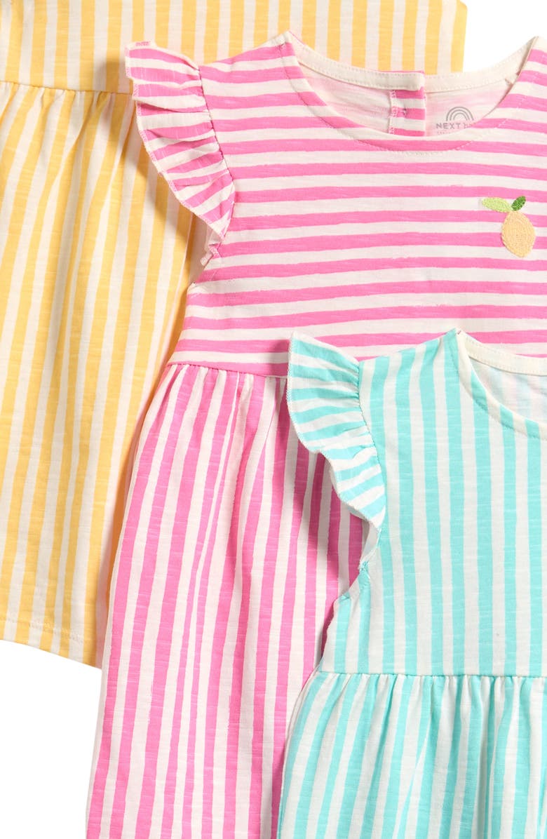 NEXT Pack of 3 Assorted Frill Cotton Rompers, Alternate, color, Pink Multi
