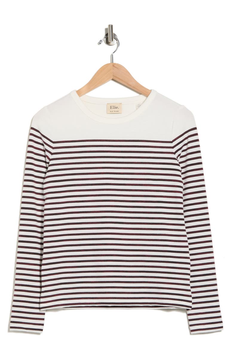 ELIE ELIE TAHARI Stripe Long Sleeve Knit Top, Alternate, color, Berry/ Ivory