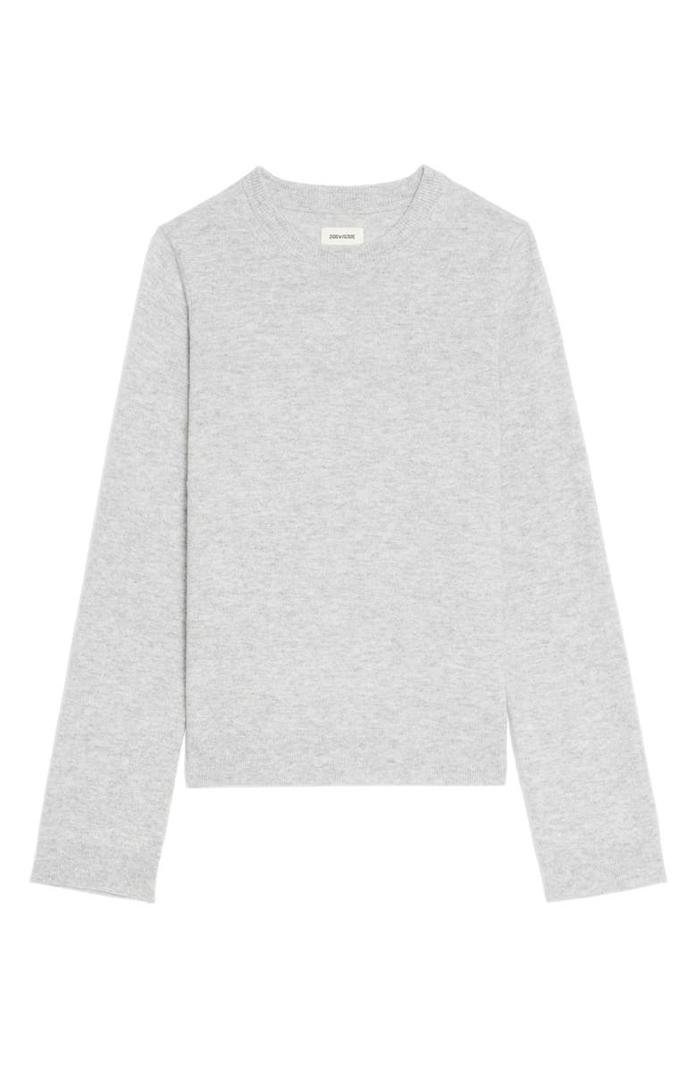 Zadig & Voltaire Cera Wool & Cashmere Sweater with Leather Elbow Patches, Alternate, color, Light Grey