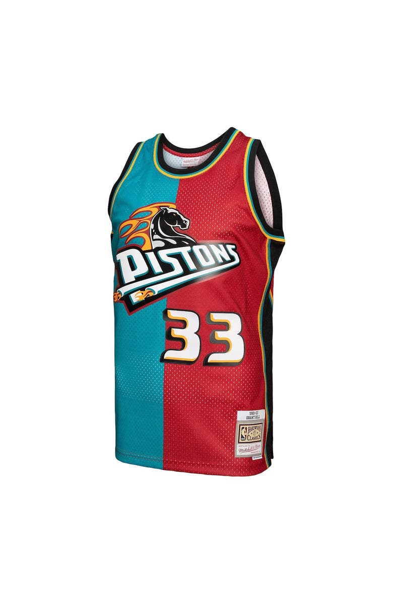 Mitchell & Ness Men's Mitchell & Ness Grant Hill Teal/Red Detroit Pistons Hardwood Classics 1999/00 Split Swingman Jersey, Alternate, color, 