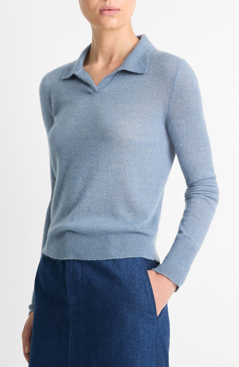 Vince Wool Blend Polo Sweater, Alternate, color, Iris Water