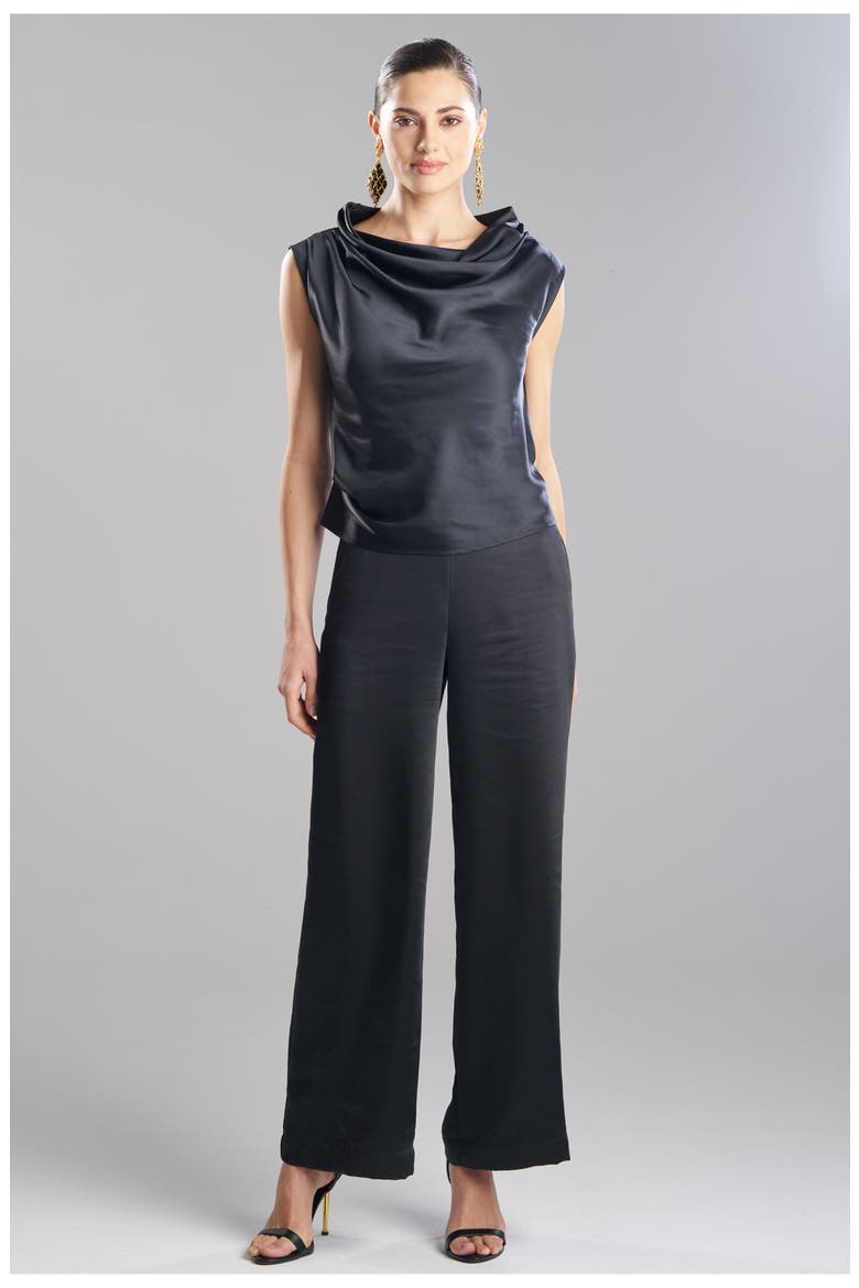 Luxe Satin Drape Neck Top, Main, color, Black