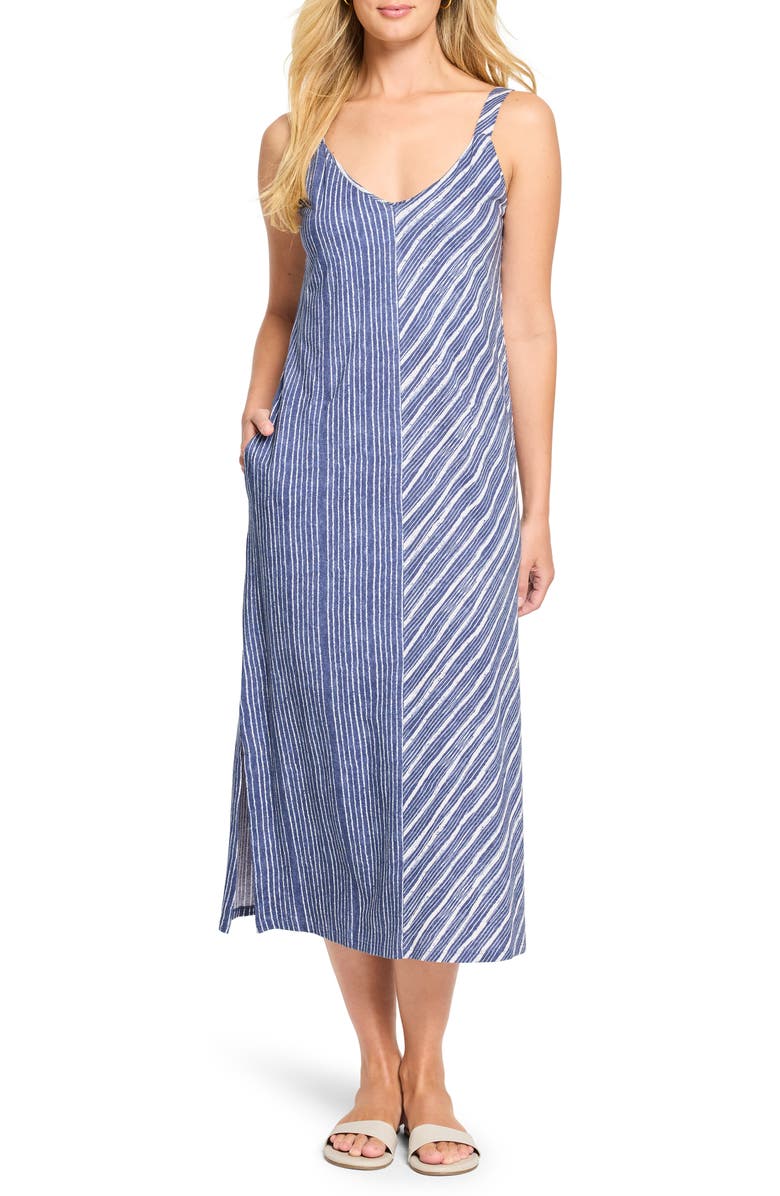 NZT by NIC+ZOE Mixed Stripe Cotton & Modal Midi Tank Dress, Main, color, Indigo Multi