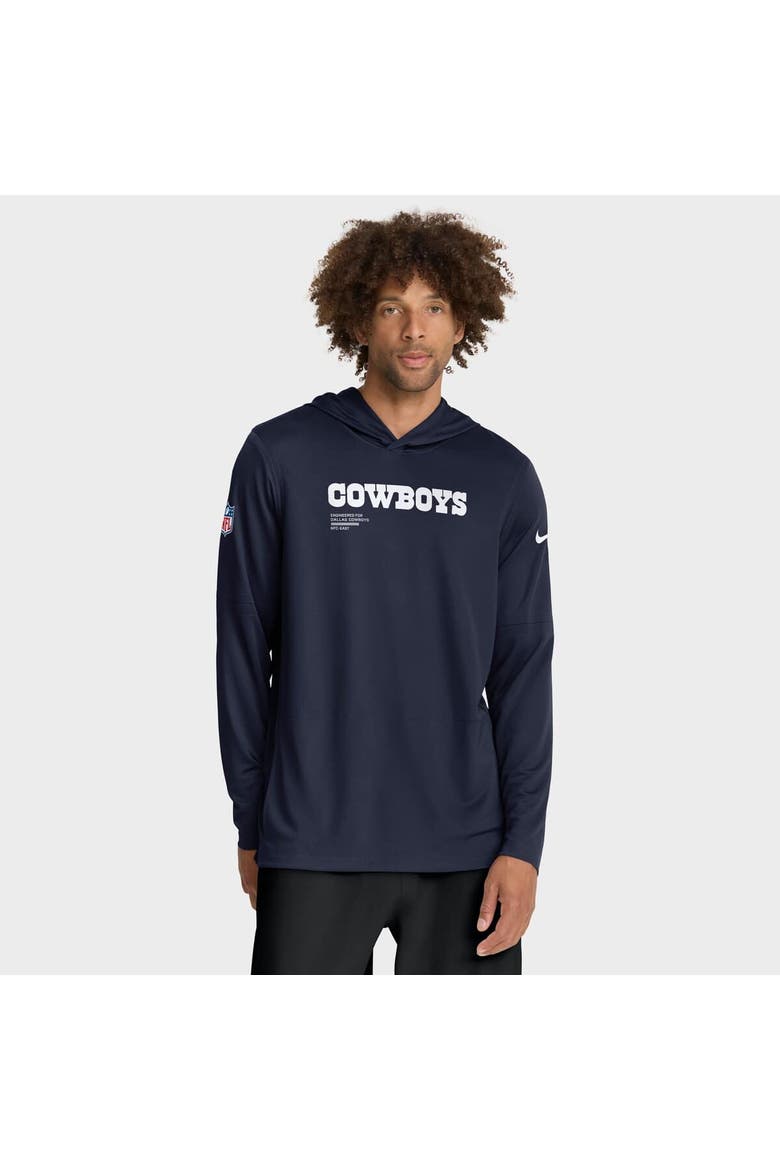 Men's Nike Navy Dallas Cowboys Sideline Pure Fury Performance Long Sleeve Hoodie T-Shirt, Main, color, Navy