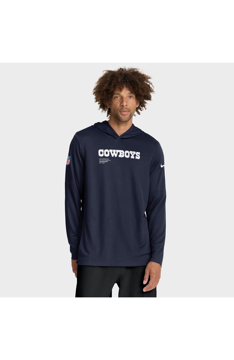 Nike Men's Nike Navy Dallas Cowboys Sideline Pure Fury Performance Long Sleeve Hoodie T-Shirt, Main, color, Navy