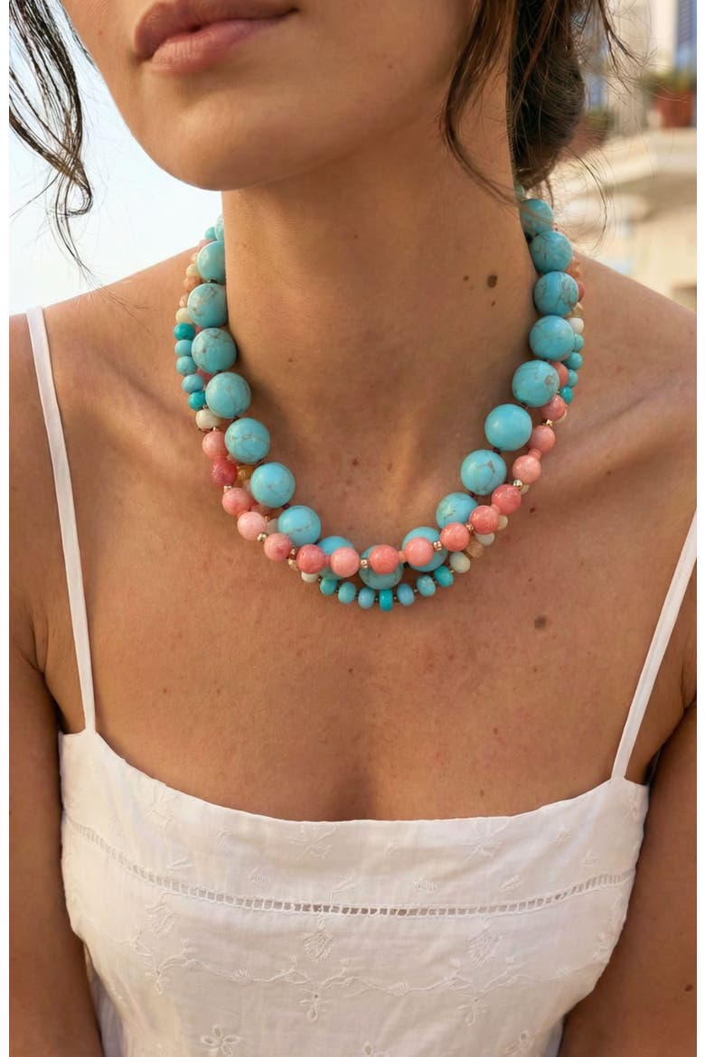 Dot Necklace Strawberry Sunstone Quartz, Alternate, color, Pink