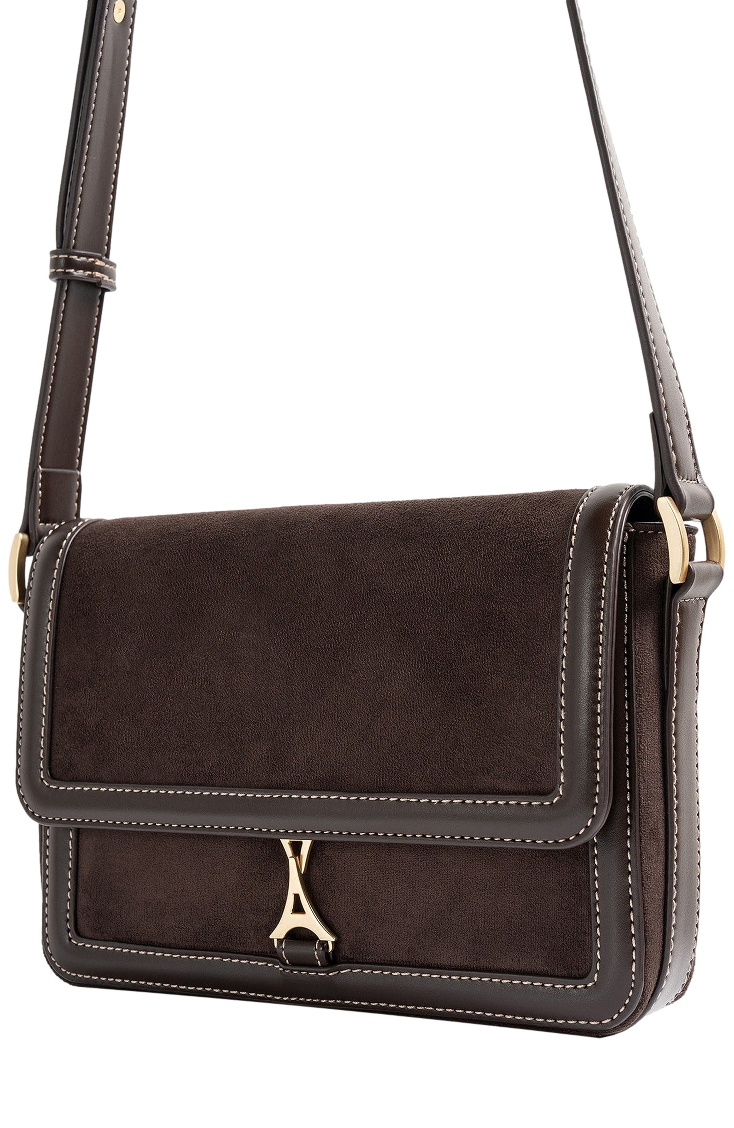Suede & Leather Crossbody Bag, Alternate, color, Brown