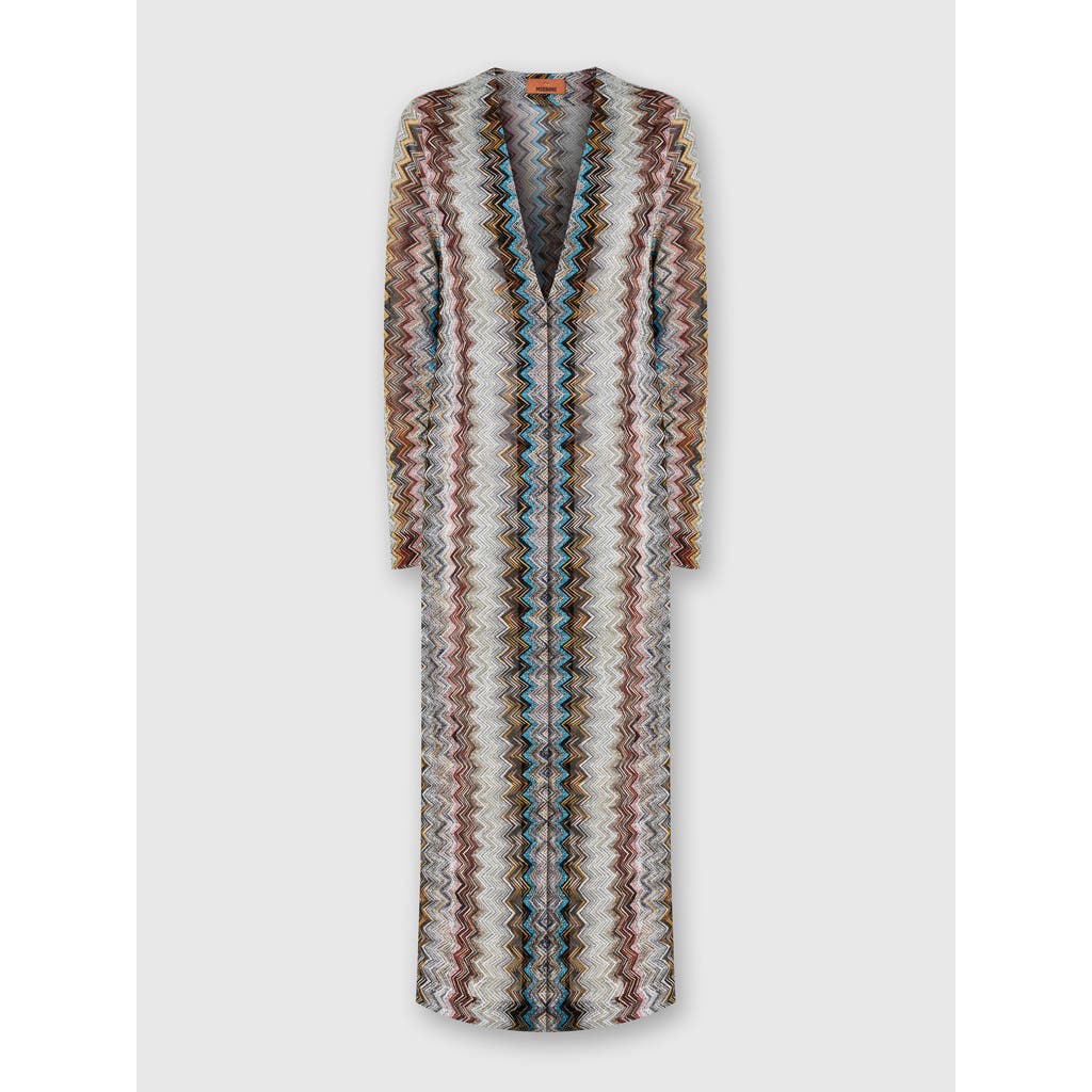 Shop Missoni Long Cardigan In Viscose Blend Zig Zag Lamé In Multicoloured
