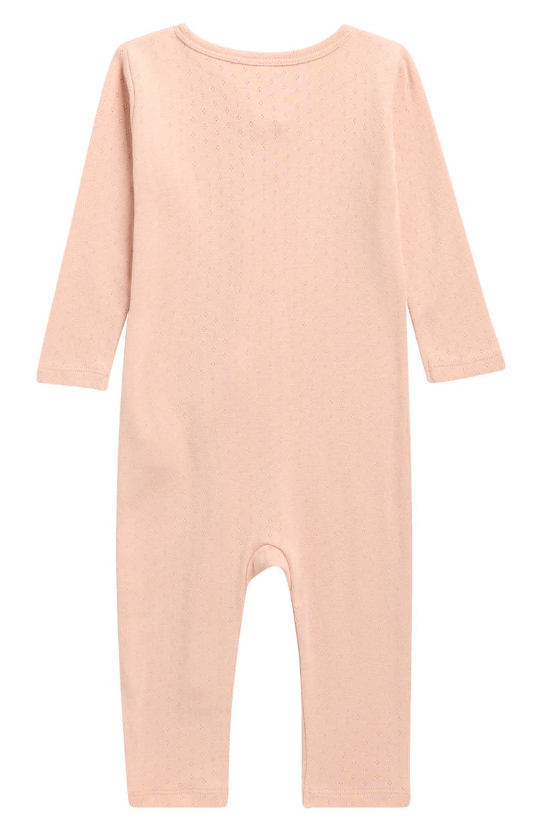 QUINCY MAE Ruffle Cotton Pointelle Romper, Alternate, color, Melon