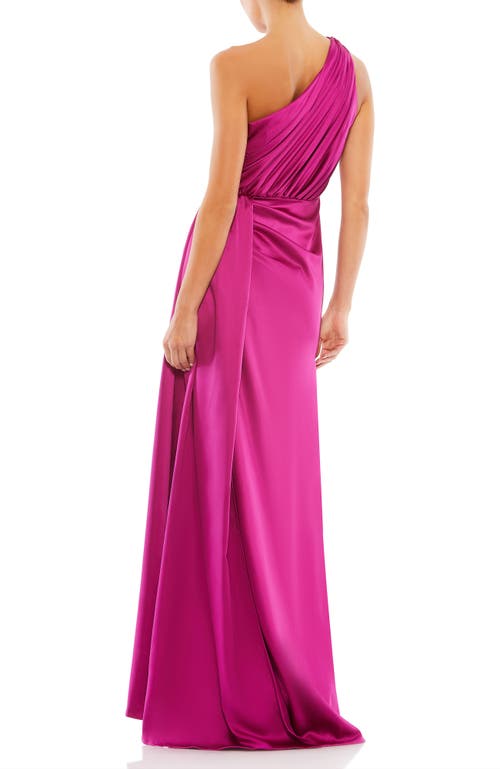 Mac Duggal One-shoulder Draped Satin Gown In Berry