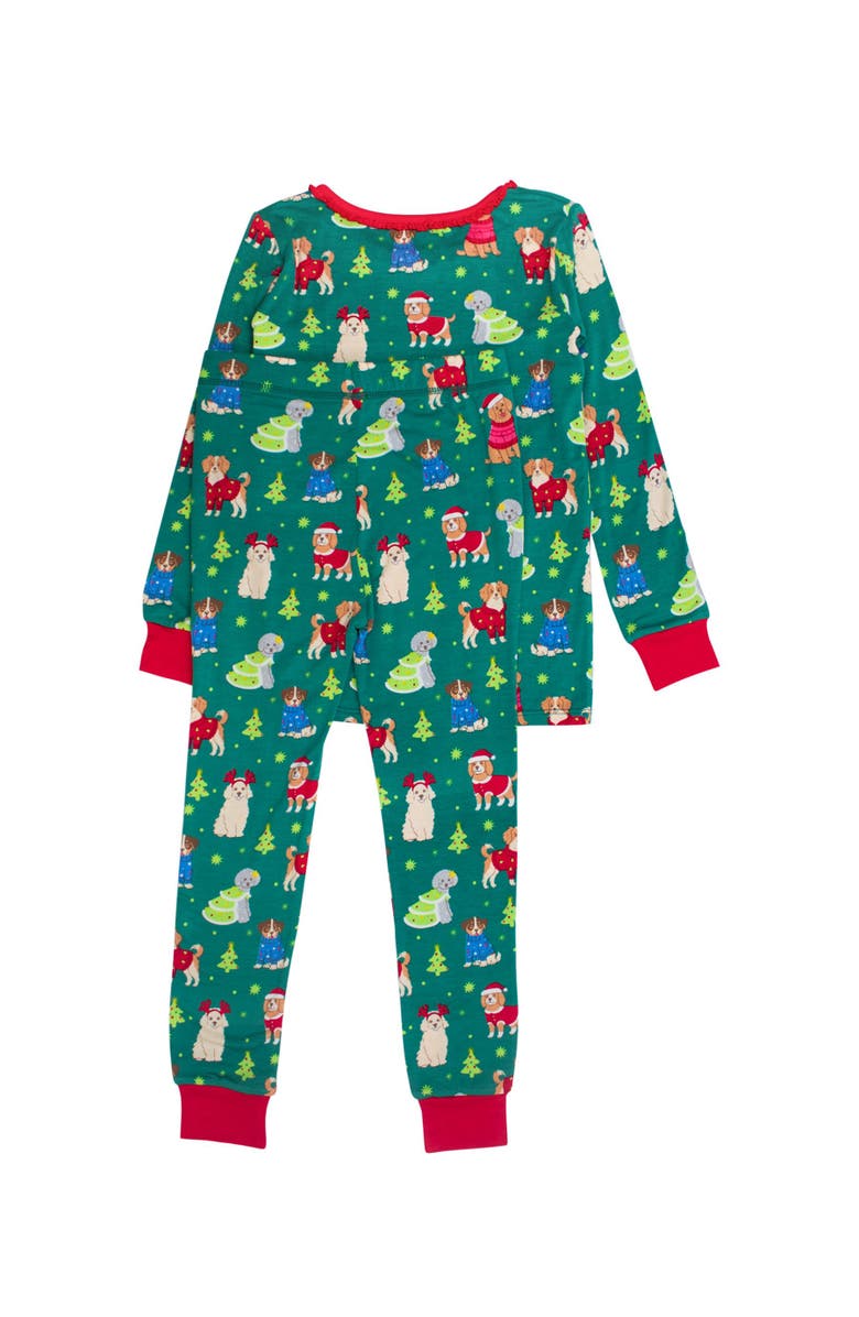 RuffleButts Girls SoftSnooze Ruffle Long Sleeve Pajama Set, Alternate, color, Paw-Liday Pals