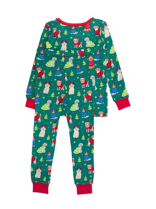 Rufflebutts Girls Softsnooze Ruffle Long Sleeve Pajama Set In Green