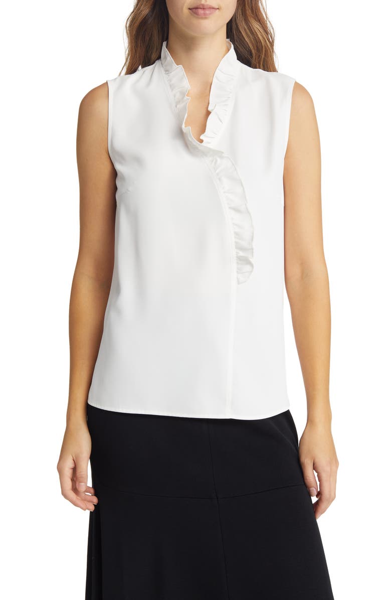 Ming Wang Ruffle Collar Sleeveless Crepe Blouse, Main, color, 