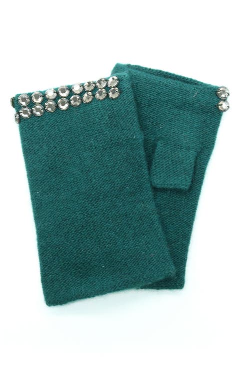 Crystal Embellished Cashmere Fingerless Gloves