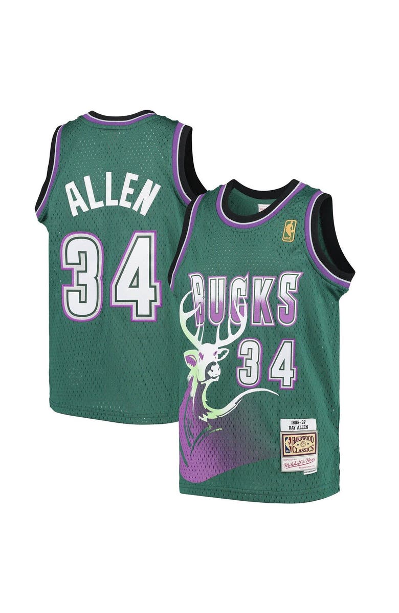 Mitchell & Ness Youth Mitchell & Ness Ray Allen Green Milwaukee Bucks 1996-97 Hardwood Classics Swingman Jersey, Main, color, 