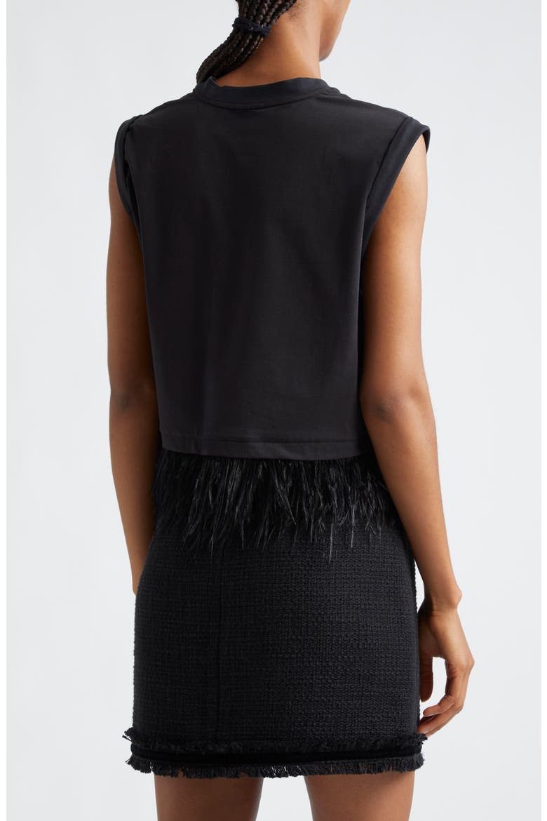 Feather Trim Crop Top, Alternate, color, BLACK