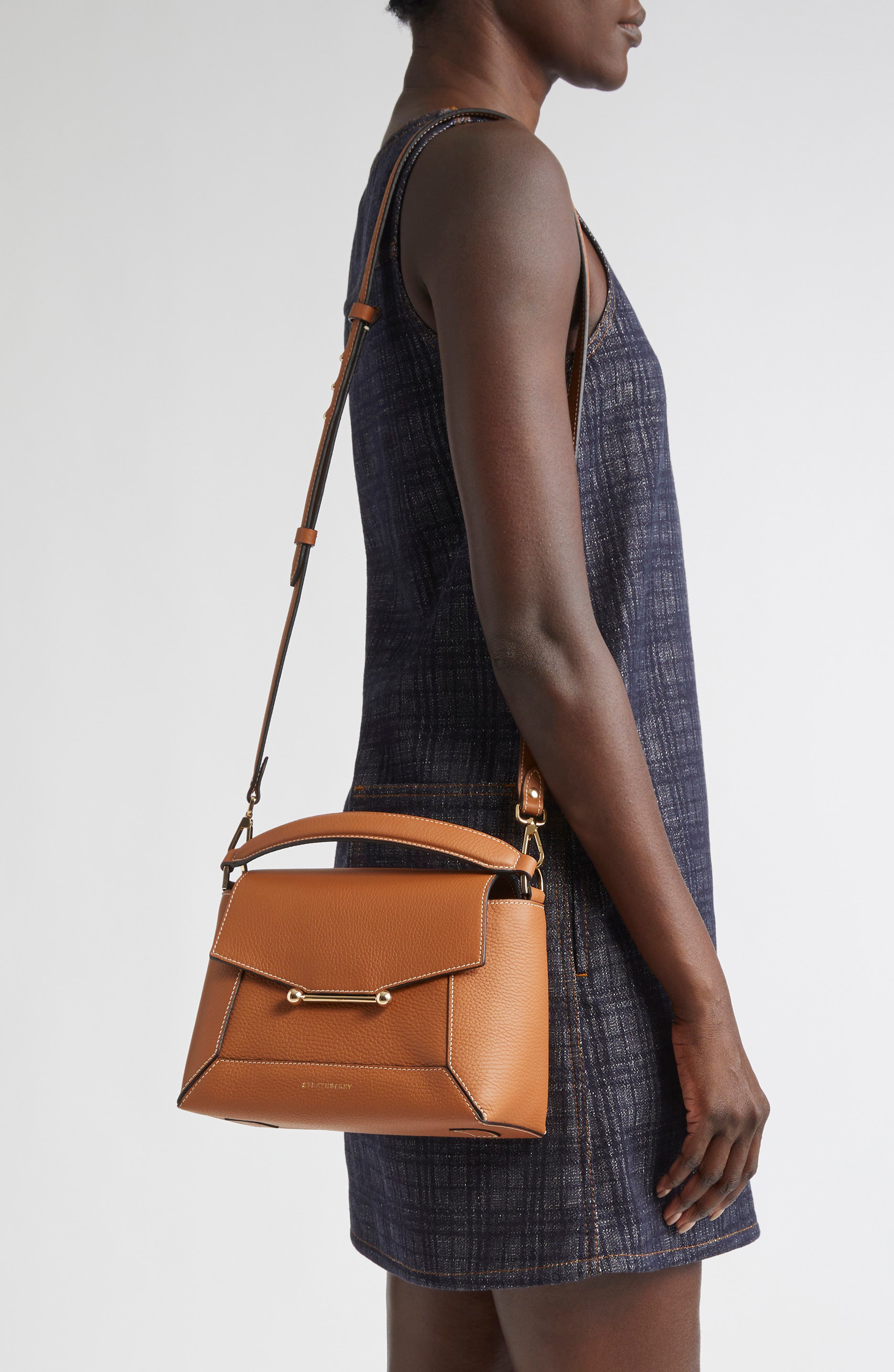 Strathberry Mosaic Leather Top Handle Bag, Alternate, color, Tan - Vanilla Stitch