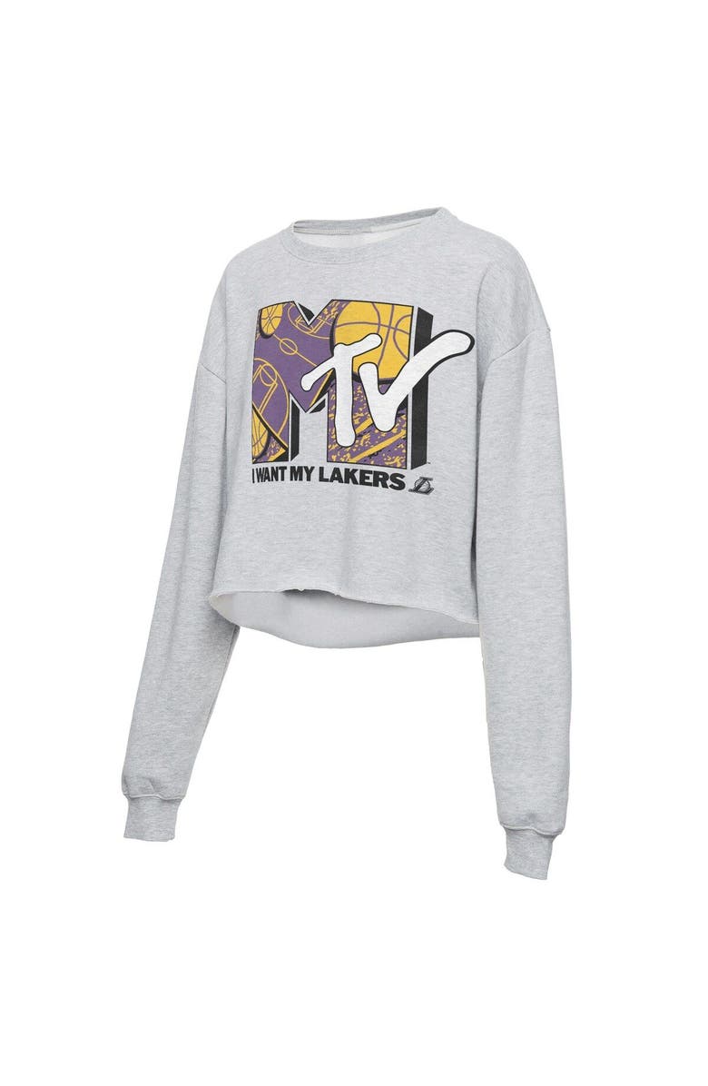 Junk Food Women's Junk Food Heathered Gray Los Angeles Lakers NBA x MTV I Want My Cropped Fleece Pullover Sweatshirt, Alternate, color, 