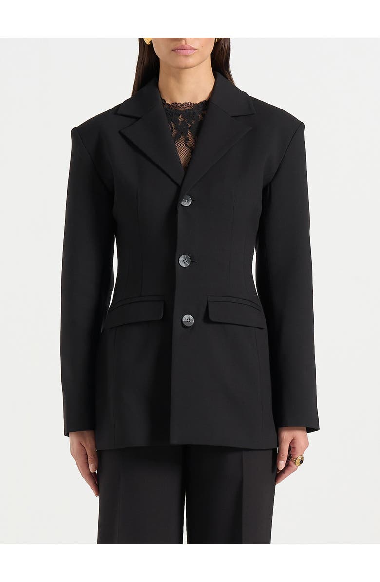 Manière De Voir Claire Wide Shoulder Cinch Waist Blazer, Alternate, color, Black