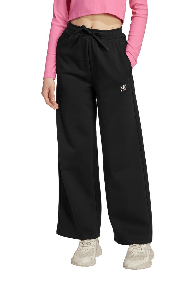 adidas Originals Kids' Wide Leg Sweatpants, Alternate, color, Black/ White