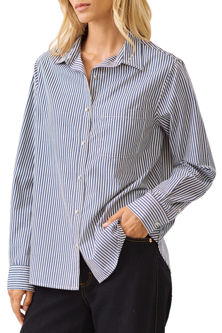 Stripe Cotton Button-Up Shirt, Alternate, color, BLUE W/ OFF WHITE