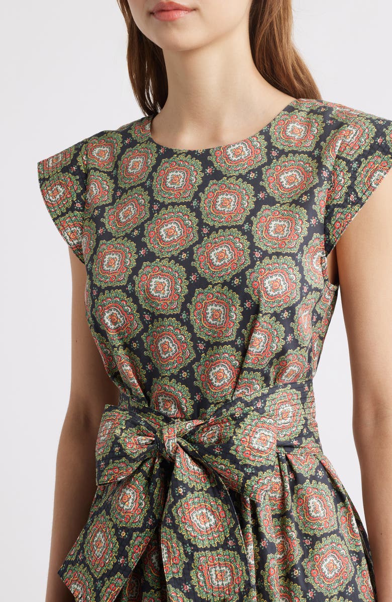 THE GREAT. The Tulsa Paisley Belted Cotton Midi Dress, Alternate, color, 