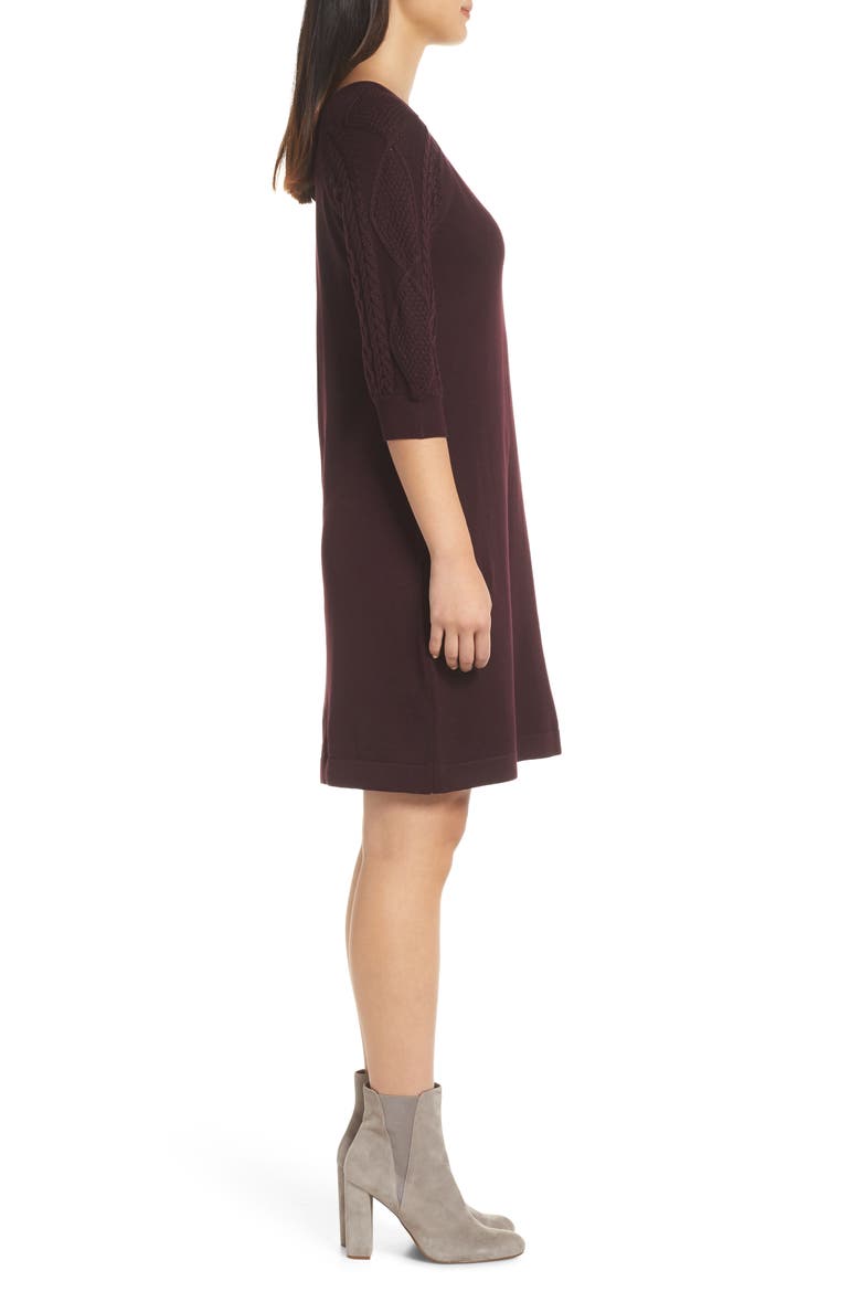Cable Sleeve Sweater Dress, Alternate, color, AUBERGINE