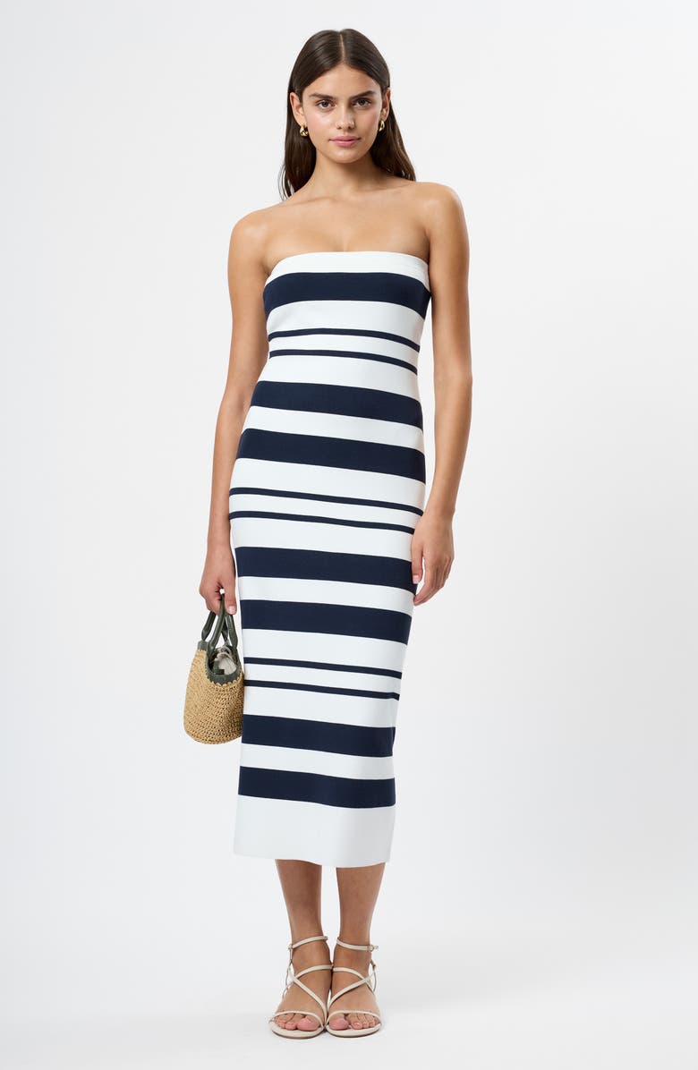 French Connection Maxime Stripe Strapless Midi Dress, Alternate, color, Summerwhite-Marine