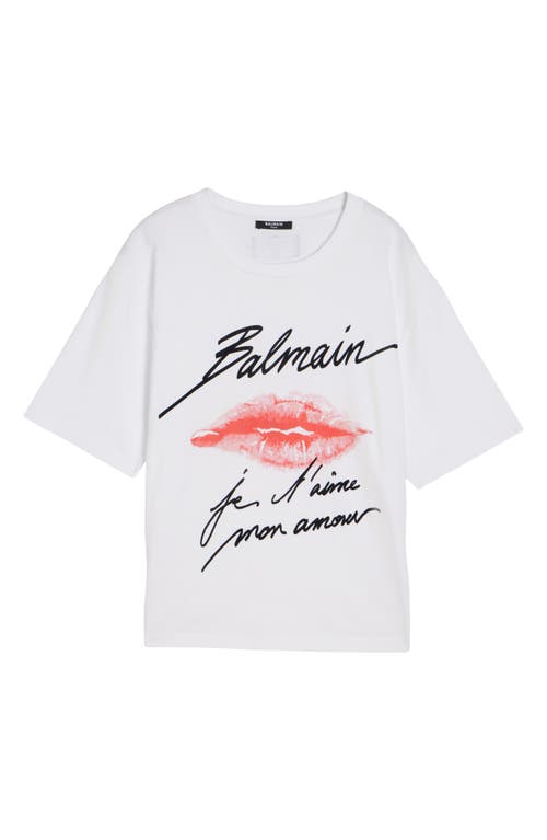 Shop Balmain Kiss Print Graphic T-shirt In Gqv White/black/red