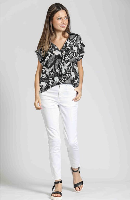 Apny Print Wrap Front Cotton High-low Top In Black