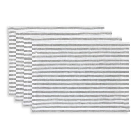 Linen Placemats Set of 4, 14 x 19 Inch for Dining Table, Holiday and Everyday Table Decor - Amalfi Stripe