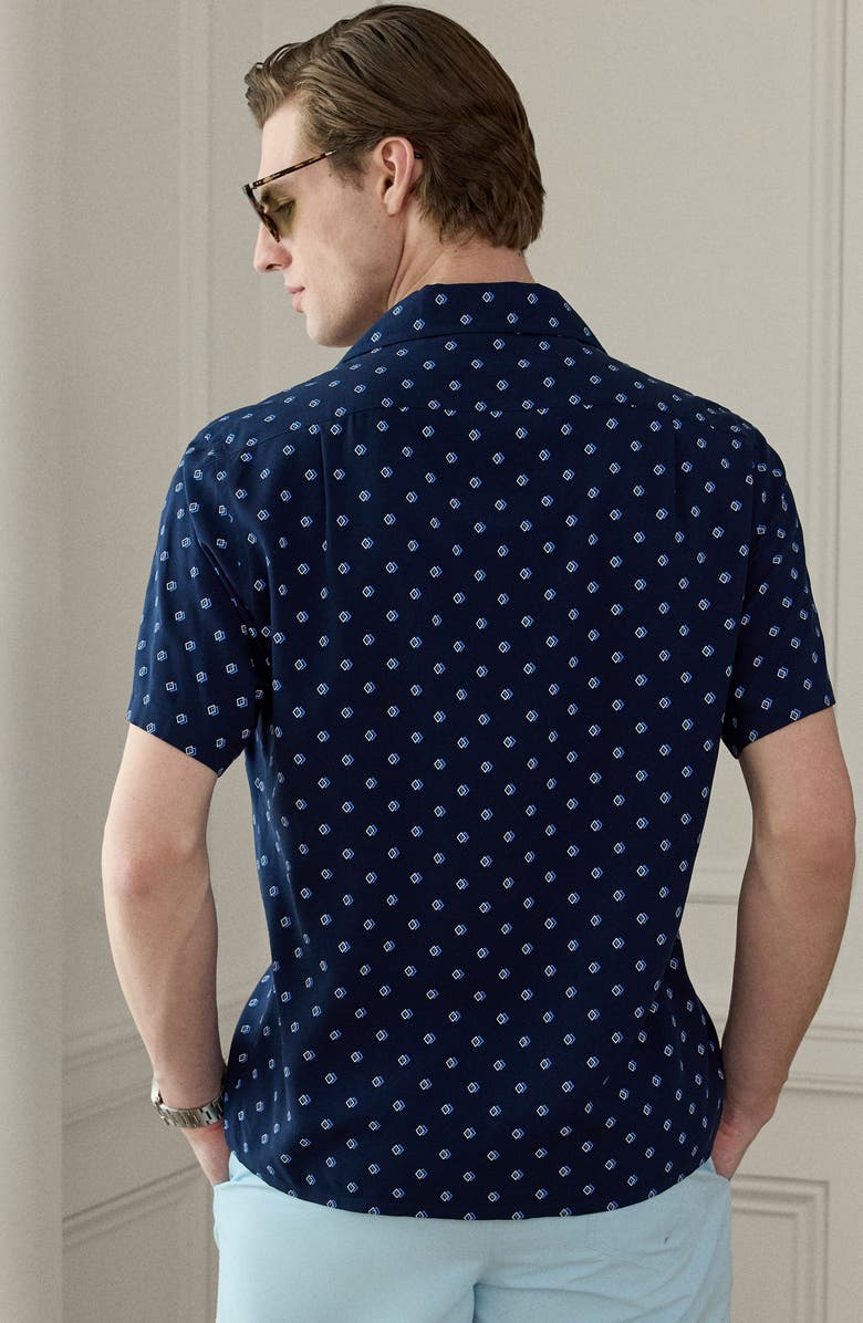 Ralph Lauren Purple Label Cilento Geometric Print Camp Shirt, Alternate, color, Navy