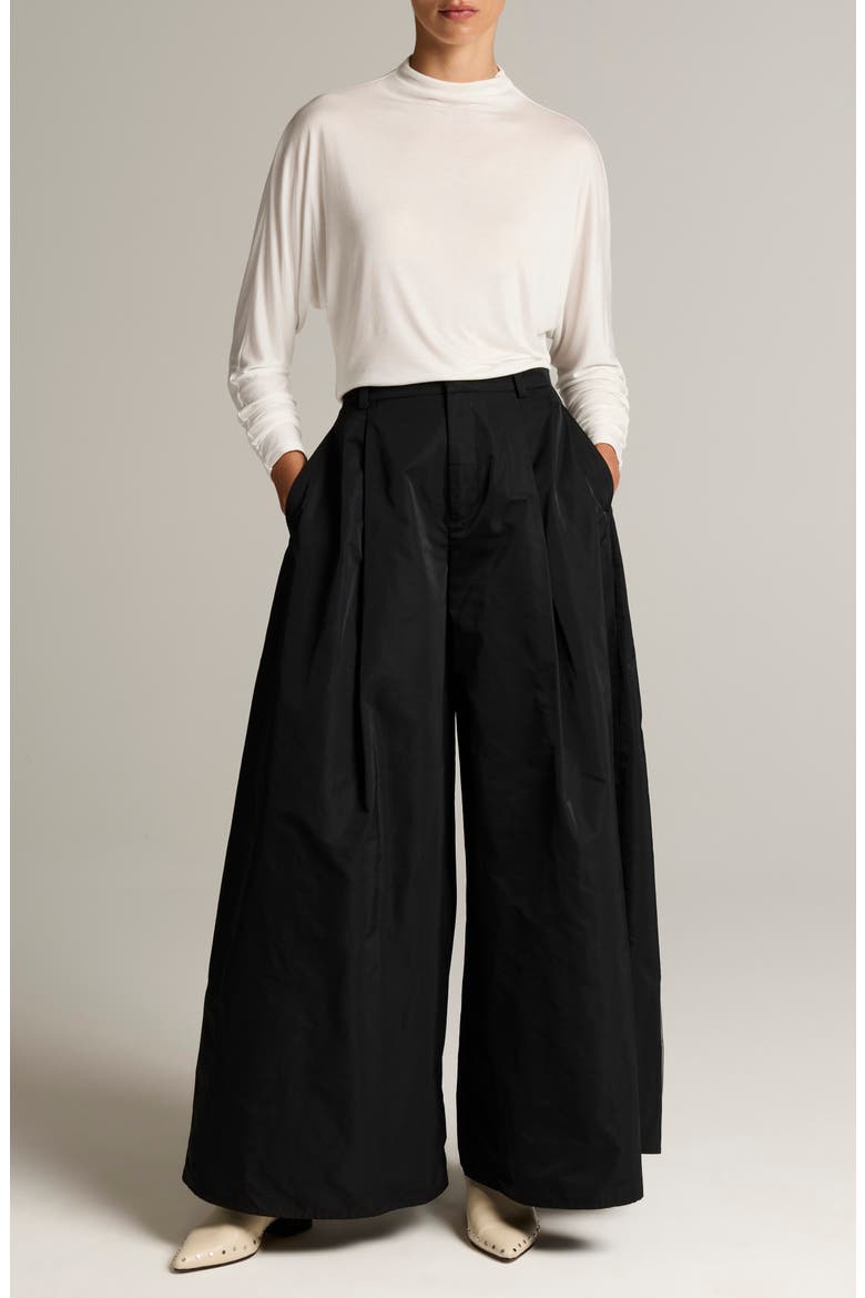 High Waist Wide Leg Pleated Evening Pants, Alternate, color, BLACK