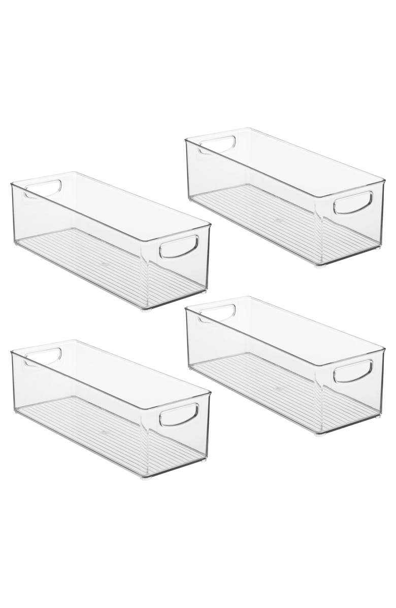Linus Plastic Stackable Pantry Bin with Handles, Set of 4, Clear, Made in USA, Main, color, Clear