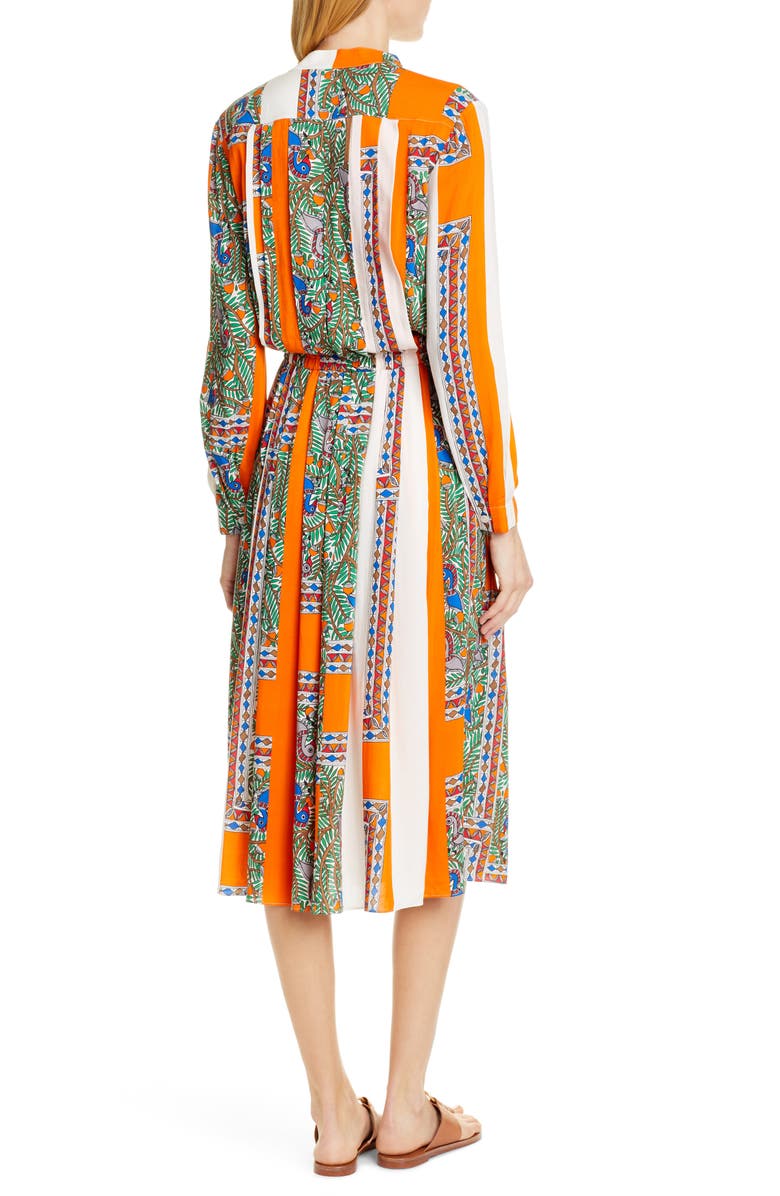 Tory Burch Long Sleeve Print Midi Dress, Alternate, color, 