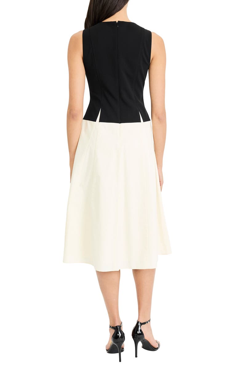Maggy London Two-Tone Drop Waist Stretch Cotton Midi Dress, Alternate, color, Winter White