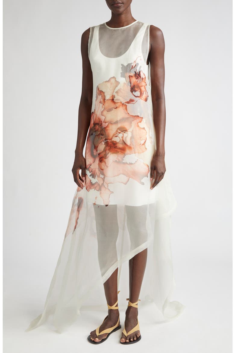 Burnt Floral Silk Organza Gown, Main, color, CALICO / PINK GINGER