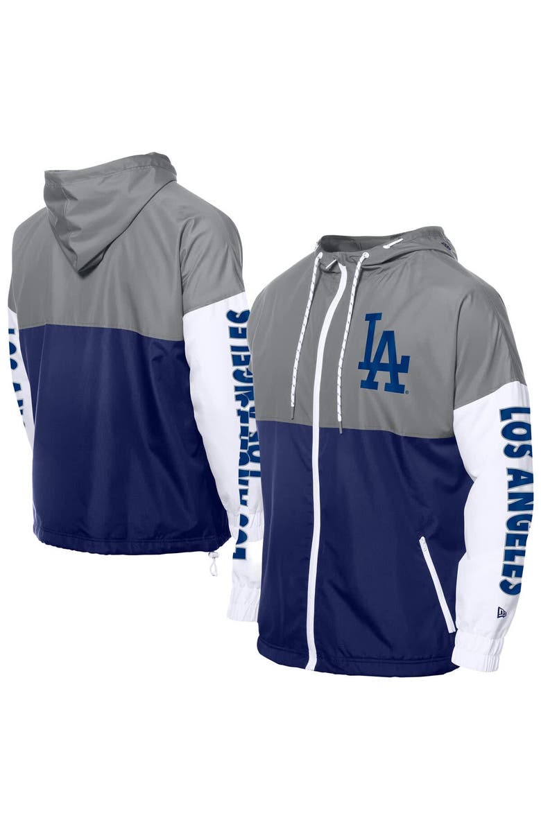 New Era Men's New Era  Royal/Gray Los Angeles Dodgers Color Block Full-Zip Hoodie Windbreaker, Alternate, color, 