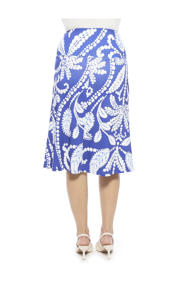 24seven Comfort Apparel Womens Paisley Elastic Waist Knee Length A-Line Skirt, Alternate, color, Blue Multi