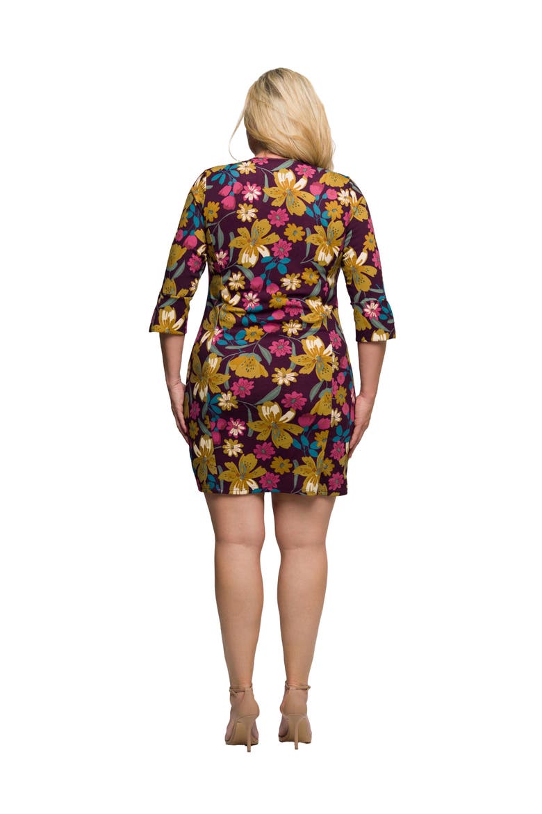 Floral Print Keyhole Neckline Sheath Dress, Alternate, color, Purple Multi